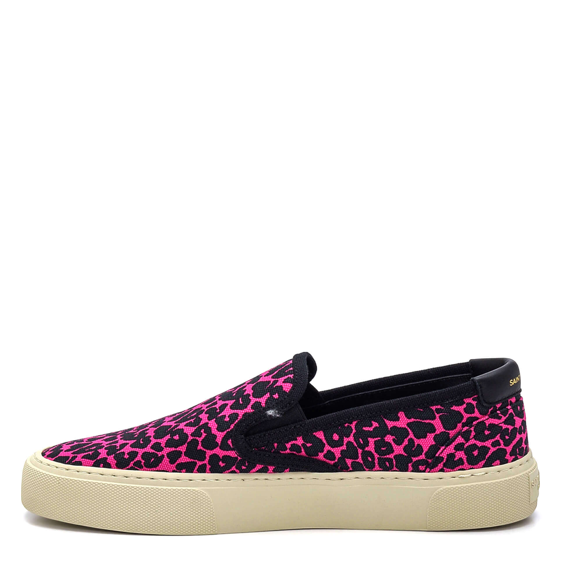 Yves Saint Laurent - Pink Canvas Leopard Print Venice Slip On Sneakers/38